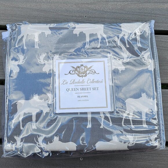 NEW in package La Rochelle Collection Queen Moose flannel sheet set - Picture 2 of 7